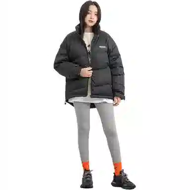 鸭鸭 字母印花立领短款拉链长袖羽绒服 女款