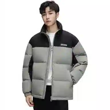 鸭鸭 青年时尚韩版休闲短款拆卸连帽外套纯色拼色户外加厚保暖面包羽绒服 通用 学生党好物