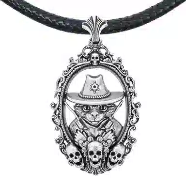 【免费刻字】 白木黑冰 神枪猫皇 潮流时尚新中式高级感 银合金 项链 男款 礼盒