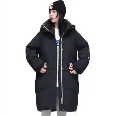 鸭鸭 宽松休闲纯色连帽羽绒服 女款