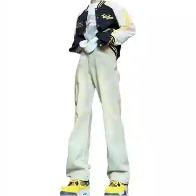 物质公式 美式高街复古做旧基础款水洗宽松百搭透气休闲高腰牛仔裤 男女同款 白色