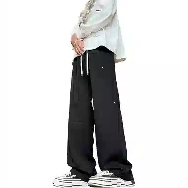 尘映 美式潮牌薄款宽松直筒阔腿工装松紧腰休闲裤 男款