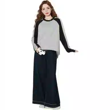 法文箱子 拼色圆领舒适卫衣 女款