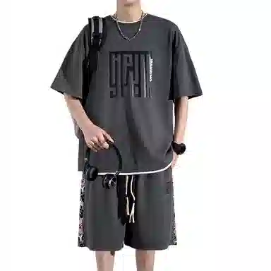 顶峰保罗 新中式国潮冰丝健身篮球圆领短袖短裤一整套无性别主义弹力松紧腰显高宽松加肥加大舒适百搭休闲运动套装 男女同款