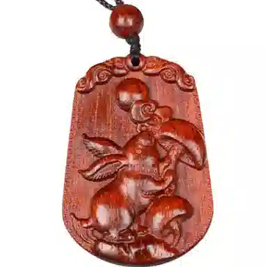 檀欣 国风新中式 本命年 精雕十二生肖属相吊坠红木木雕无事牌挂件平安牌毛衣链吊坠 木质檀香 项链 男女同款情侣款 紫檀属 礼盒装