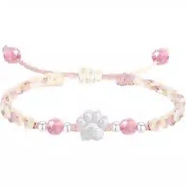 【S999足银】 色菲尔 新中式福字猫爪编织 国风国潮甜美可爱卡通萌趣日常通勤百搭可调节#好运桃花 织物 手绳 男女同款情侣款