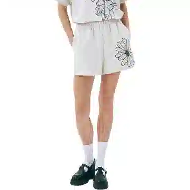 MARDI MERCREDI SS25 SWEAT SHORTS FLOWER_OATMEAL BLACK