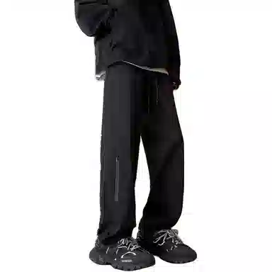 双星八特 美式高街加绒加厚防风防水户外露营登山机能风纯色基础款宽松系带直筒工装裤 男女同款 黑色