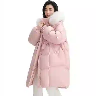 鸭鸭 通勤长款纯色连帽简约保暖羽绒服 女款