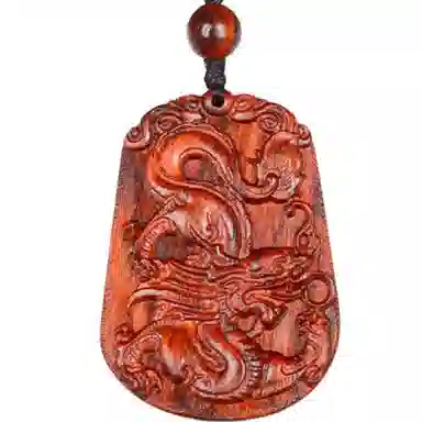 檀欣 国风新中式 本命年 精雕十二生肖属相吊坠红木木雕无事牌挂件平安牌毛衣链吊坠 木质檀香 项链 男女同款情侣款 紫檀属 礼盒装