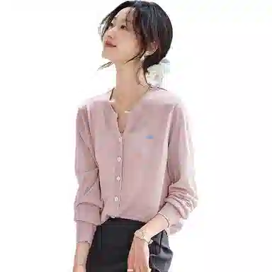 曲韩 冰丝纯色常规长袖针织衫 女款