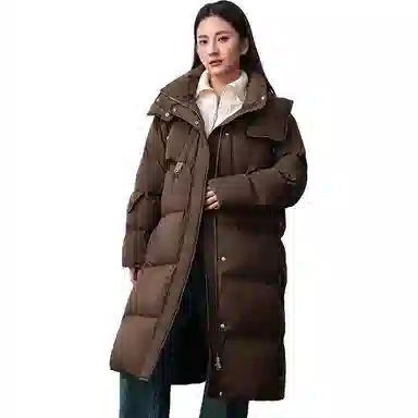 鸭鸭 休闲连帽长袖直筒羽绒服 女款