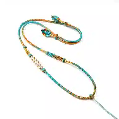 谧月珠宝 新中式国潮轻奢精致甜美大气优雅千里江山八股精编纯手工编织绳百搭毛衣链可穿珠子高级感好运 编绳 项链 男女同款情侣款