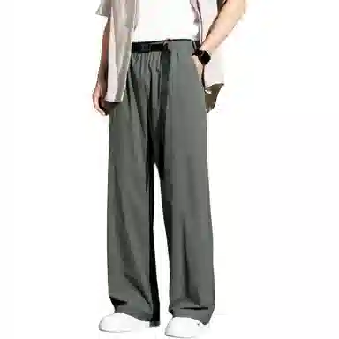 顶峰保罗 冰丝薄款直筒垂感阔腿速干凉感透气运动长裤无性别主义纯色腰带高级感亲肤舒适休闲裤 男女同款