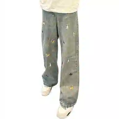 煦加 拉链纯色休闲宽松牛仔裤 男款