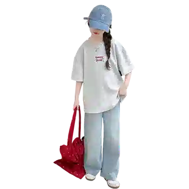迷乐童堡休闲运动套装 轻透洋气百搭后背蝴蝶短袖两件套 儿童款