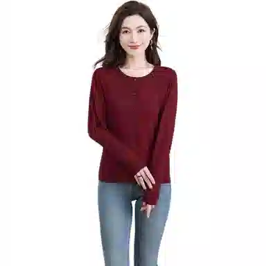 恒源祥 圆领开衫纯色薄款长袖针织衫 女款