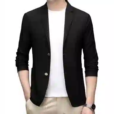 时尚纯色冰丝单排扣休闲商务西轻便舒适有型轻奢百搭西装 男款