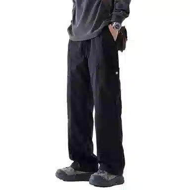 顶峰保罗 美式冰丝潮牌工装裤系带纯色无性别主义宽松中腰直筒百搭弹力显高阔腿垂感长裤休闲裤 男女同款