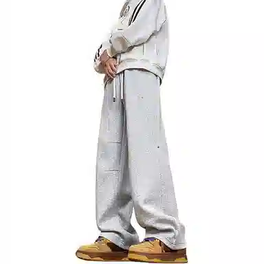 尘映 美式潮牌薄款宽松直筒阔腿工装松紧腰休闲裤 男款