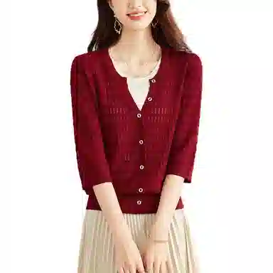 曲韩 镂空简约舒适圆领针织衫 女款