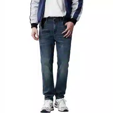 【dme】 美式复古时尚刺绣中腰百搭直筒牛仔裤 通用 蓝色