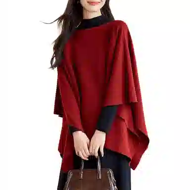 曲韩 纯色一字领舒适斗篷披风 女款