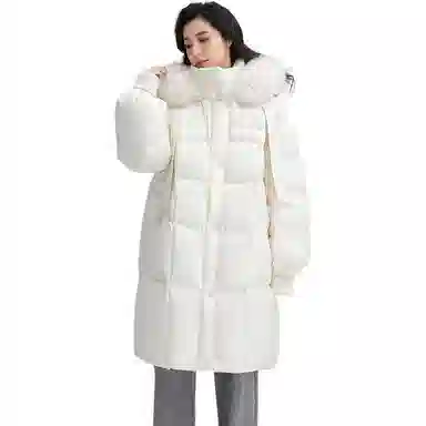 鸭鸭 通勤长款纯色连帽简约保暖羽绒服 女款