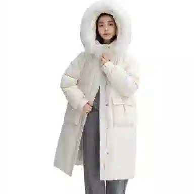 鸭鸭 中长款过膝毛领加厚保暖羽绒服 女款