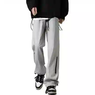 双星八特 美式高街加绒加厚防风防水户外露营登山机能风纯色基础款宽松系带直筒工装裤 男女同款 黑色