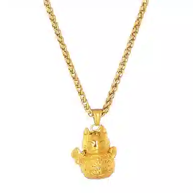 DWCP Fortune Cat Titanium Steel Necklace