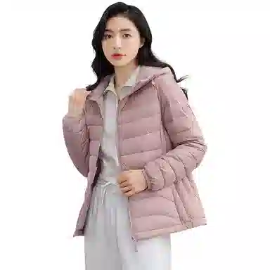 鸭鸭 薄款纯色百搭连帽长袖羽绒服 女款