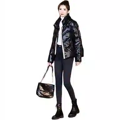 鸭鸭 纯色立领拉链宽松长袖羽绒服 女款