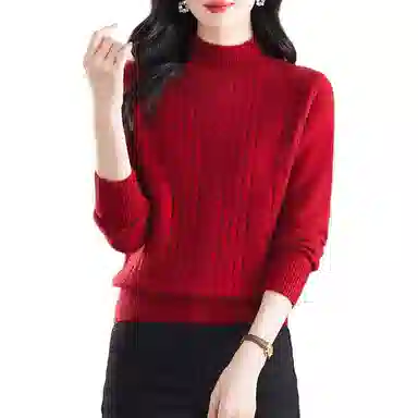 恒源祥 纯色厚款半高领百搭打底长袖针织衫 女款