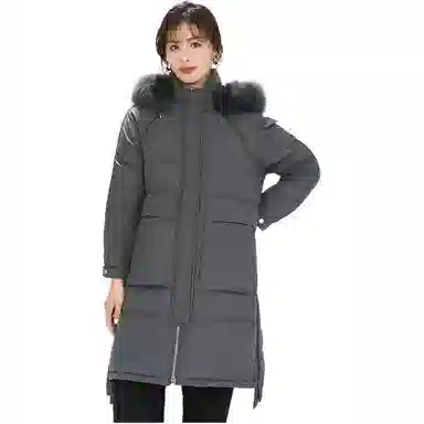 鸭鸭 中长款纯色宽松舒适羽绒服 女款