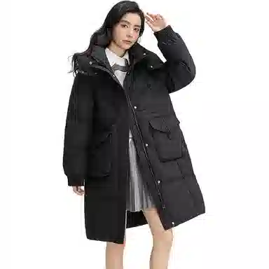 鸭鸭 连帽时尚纯色舒适宽松长袖羽绒服 女款