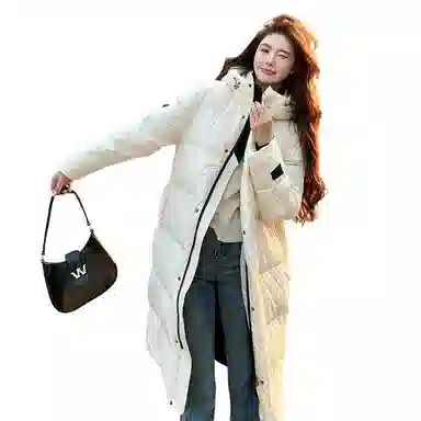 鸭鸭 连帽过膝保暖长款羽绒服 男女同款