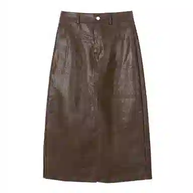 法文箱子 纯色高腰开叉包臀皮长裙 女款