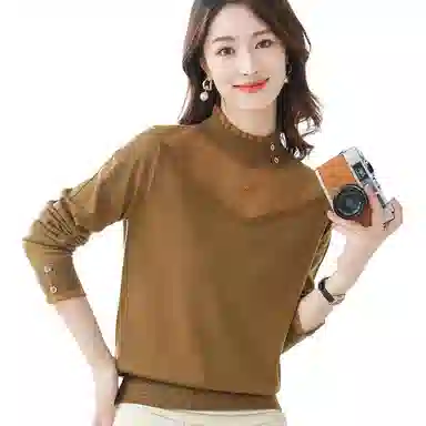 恒源祥 半高领纯色长袖针织衫 女款