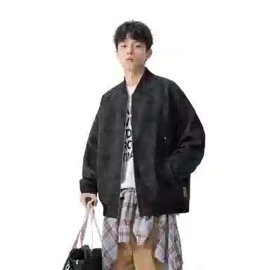 王者荣耀 美式复古脏脏棒球领外套宽松舒适青春高颜值少年感百搭时尚夹克皮衣 标语款 男女同款