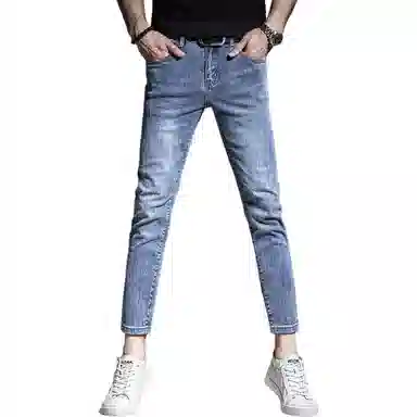 贵色 春季 水洗做旧直筒休闲帅气个性弹力韩版潮流长裤子学生党轻奢束脚牛仔裤 男女同款