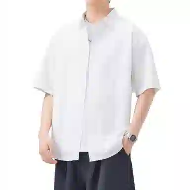帝狼牛 美式高街基础款纯色简约垂感百搭休闲宽松通勤薄款短袖衬衫 男女同款