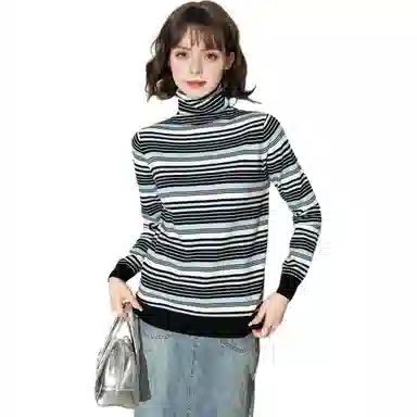 法文箱子 复古条纹拼色长袖针织衫 女款