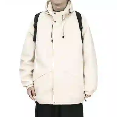 玉儿恋  美式户外休闲纯色连帽潮牌宽松拉链  防水冲锋衣 男款