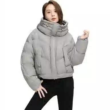 鸭鸭 韩版连帽加厚休闲时尚纯色短款长袖羽绒服 女款