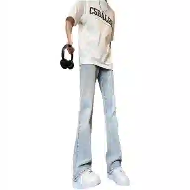 物质公式 美式高街复古做旧水洗基础款宽松休闲百搭透气高腰牛仔裤 男女同款 黑色