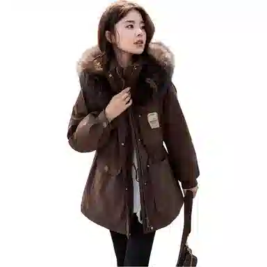 鸭鸭 小香风百搭连帽保暖中长款长袖羽绒服 女款