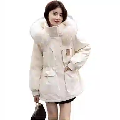 鸭鸭 小香风百搭连帽保暖中长款长袖羽绒服 女款