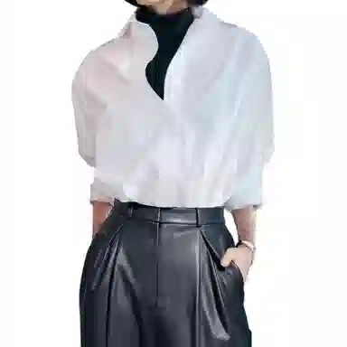 【dme】 纯色翻领纽扣宽松长袖衬衫 女款 白色