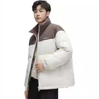 鸭鸭 青年时尚韩版休闲短款拆卸连帽外套纯色拼色户外加厚保暖面包羽绒服 通用 学生党好物